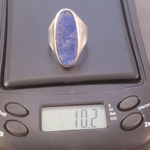 Sterling Contemporary Lapis Thailand Long Oval Statement Ring - Picture 12 of 12